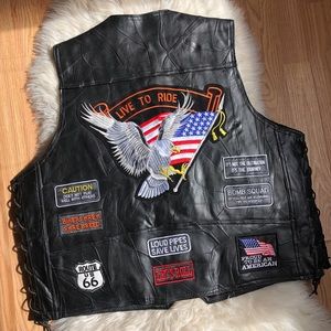 Buffalo Leather Patched Up Leather Biker Vest
